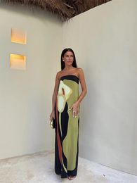 Sexy Strapless Backless Printed Long Dres Fashion Sleeveless Off Shoulder Vestidos 2024 Summer Lady Party Evening Robes 240327