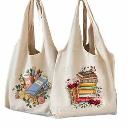 floral Books Printed Shoulder Bag Literature Book Fr Tote Bags Illustrati Girls Book Bag Travel Harajuku Canvas Handbag Q9Y3#