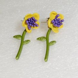 Stud Earrings Painted Small Flower Leaf Tassel Net Celebrity Retro Female