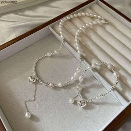 S925 Sterling Silver Love Pearl Bead Necklace Small Fresh Sweet Fairy Temperament Tassel Collarbone Chain Jewellery {category}