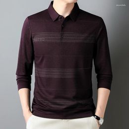 Men's Polos Casual Polo Shirt Striped Lapel Top Comfortable Daily Clothing Long Sleeved Mens T Shirts