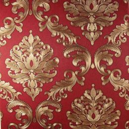American Rustic Red Classic Damask Wallpaper Bedroom Living Room Home Decor Contact Paper Waterproof Vinyl PVC Wall Paper Roll