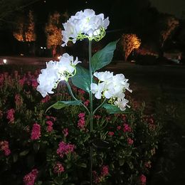 3 Head Hydrangea Rose Flower Solar Led Light Outdoor Garden Lawn Lamps For Garden Vegetable Patch Patio Country House Decoration