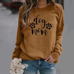 Dog Mom Print Hoodies Women Long Sleeve Printing Pullover Casual Shirt Tops O-Neck Korean Autumn Sweatshirt Vintage Sweater