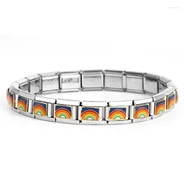 Bangle 1Pc DIY Creative Rainbow Stainless Steel Module Charms Bracelet For Women Men Colorful Heart Energy Italian Jewelry