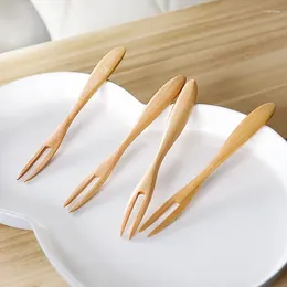 Forks 10PCS Wooden Fruit Fork Creative Cute Dessert Cake Friendly Kitchenware