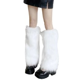 Women Vintage Furry Leg Warmer Winter Warm Harajuku Gothic Solid Color Faux Fur Boots Shoes Cuffs Cover Socks Streetwear