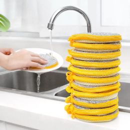 5Pcs Double Sided Kitchen Dishwashing Magic Scrubber Sponge Pan Pot Dish Washing Scouring Pad Household Cleaning Tool Oil Remove