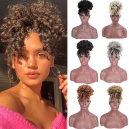 Weave Weave XUANGUANG Short African Curly Hair Bangs Ponytail Drawstring Clip In on Hair Synthetic High Temperatur Hair Ponytail