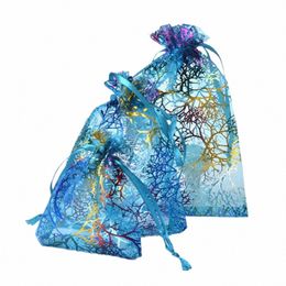 50pcs/lot Colourful Drawstring Organza Bags Jewellery Packaging Bags Candy Wedding Birthday Bags Gifts Sweets Pouches Wholesales P8Zc#