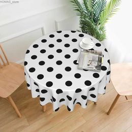 Table Cloth Black White Polka Dot Round Tablecloth Waterproof Stain Resistant Table Cloth Washable Polyester Table Cover for Kitchen Dining Y240401