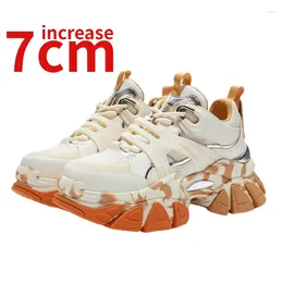 Casual Shoes Europe/American Street Fun Design Increased 7cm Genuine Leather Ins Trendy Thick Sole Dad's For Women Platform Sports Shoe