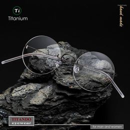 Sunglasses Frames Nordic Minimalist Style Frameless Glasses Small Size Screwless Design Titanium Wire Retro Round Myopia Optical Eyeglasses