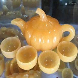 Teaware Sets Natural Yellow Dragon Jade Teasets Health Gongfu 1 Teapot 4 Teacups Chinese Tea Ceremony Jades Stone Teaset