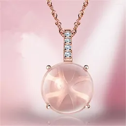 Chains Women's Pink Stone Rose Gold Plated Ross Quartz Pendant Necklace Gift Jewelry