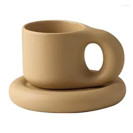 Mugs Ceramic Mug Chubby Coffee Saucer Novelty Cute Fat Handle Cup Set For Home Decor Office