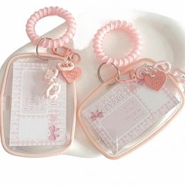 pink Vertical Card Cover Cute Sweet Photocard Holder Card Storage Sleeve Statiery Fi Card Protector With Pendant X2hQ#