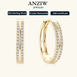 Hoop Earrings Anziw Trend 925 Sterling Silver Round Moissanite Piercing Engagement Jewellery For Women Wedding Party Gift Birthday