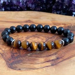 Link Bracelets MG1929 8 MM Grade Black Tourmaline Tiger Eye Bracelet Womens Beaded Gemstone Energy Healing Crystals Jewellery