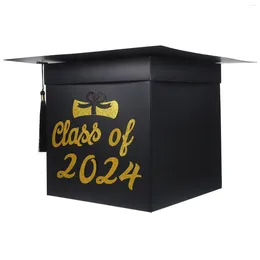 Party Supplies Graduation Card Box 2024 Cap Decorations Congrats Grad Holder Black Gold Class