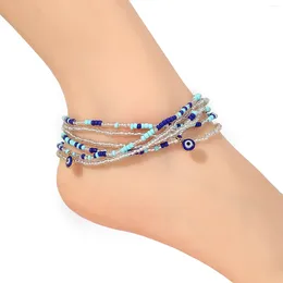 Anklets 2pcs/set 80cm Bohe Colourful Beads Multilayer For Women Summer Ocean Beach Handmade Ankle Bracelet Foot Leg Jewellery
