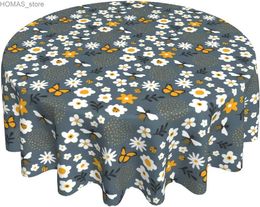 Table Cloth Cartoon Childish Cute Flowers and Bugs Round Tablecloth Circular Table Cover Decorative for Dining Room 60 Inch Y240401