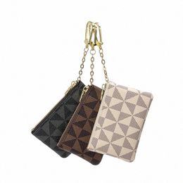 pu Checkerboard Mini Wallet Short Zipper Small Bag Printed Keychain Hanging Bag y4Xs#