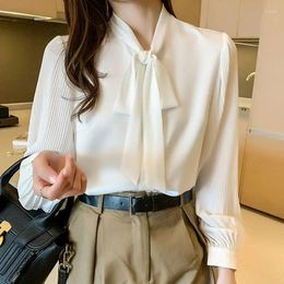 Women's Blouses Spring/Summer White Shirt 2024 Bow Professional Fashion Chiffon Top Women Blouse Long Sleeve