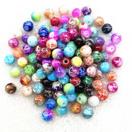 4mm 6mm 8mm 10mm Pattern Round Glass Beads Loose Spacer Beads for Jewelry Making DIY Handmade Bracelet Necklace Earring