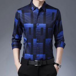 New Spring Autumn Plaid Shirts for Men Smart Casual Slim Fit Long Sleeve Blouse Shirt Tops