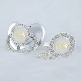 MIYOCAR Personalised name silver whole bling pacifier and clip set anniversary Born gift Pography no for daily use 240322