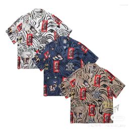 Men's Casual Shirts WACKO MARIA Black Eyepatch Full Print Tiger Shirt Men Women Hawaii Beach