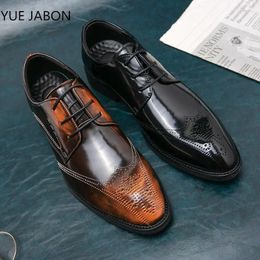Dress Shoes Black Brown Oxford For Men Wedding Elastic Band Round Toe Spring Autumn Handmade Carved Leather Size 38-48