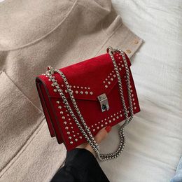 Bag Chain Rivet Lock Designer Crossbody Bags For Women Luxury Handbags Travel Red Shoulder Messenger Ladies Small Flaps 2024