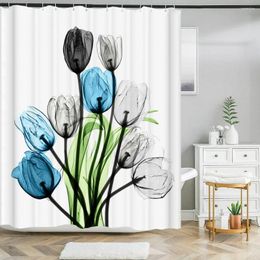 Shower Curtains Flower Tulip Small Fresh Curtain Bathroom Frabic Waterproof Polyester With Hooks Decor