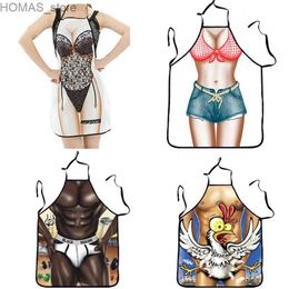 Aprons Sexy Kitchen Muscle Man Apron Funny Sexy Apron For Woman Man Dinner Party Delantales BBQ Party Cartoon Apron Cocina CWQ026 Y240401