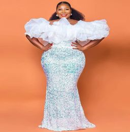 2021 Plus Size Arabic Aso Ebi Mermaid Sparkly Sexy Prom Dresses Sequined Strapless Charming Evening Formal Party Second Reception 4042504