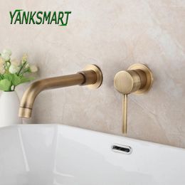 Bathroom Sink Faucets YANKSAMRT Antique Brass Basin Faucet Bathtub Single Handle Wall Mounted Solid Water Mixer Tap