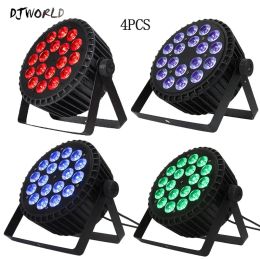 DJWORLD 4PCS Aluminium Alloy LED Flat Par 18x12W RGBW/18x18W RGBWA+UV LED Lighting DMX512 Disco Professional Stage DJ Equipment