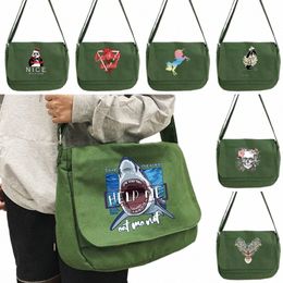 2023 Women's Menger Bag Canvas Color Shark Pattern Shoulder Bags School Travel Crossbody Bag Portable Large Capacity Handbag Q3yF#