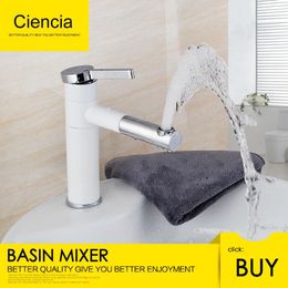 Bathroom Sink Faucets Brass White Basin Faucet Waterfall 360 Degree Rotate Single Handle Mixer Tap