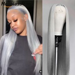 Grey Coloured Lace Front Human Hair Wigs Silver Grey HD Transaprent Lace Frontal Wig 13x4 Bone Straight Remy Hair Wigs For Women