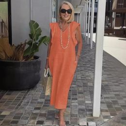 Casual Dresses Women Dress Midi Bohemian V Neck With Flying Sleeves Side Pockets For Soft Breathable Beach Vacation