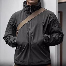 Tactical Jacket Men Winter Shark Skin Soft Shell Jackets Outdoor Fleece Motorcycle Multi Pocket Waterproof Camo Coats