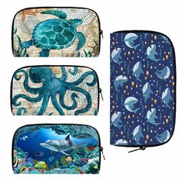 sea Animal Turtle Shark Octopus Dolphin Women Wallet Men Causal Purse Mey Card Coin Bag Phe Holder Lg Wallets Clutch Bags 63cb#