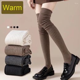Women Socks Over The Knee Stripe Stockings Autumn Winter Milk White Splicing High Thigh Fashion Solid Color Casual Long