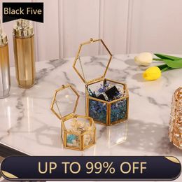 Hexagon Transparent Glass Jewellery Box Wedding Ring Box Geometric Clear Glass Jewellery Organiser Holder Tabletop Containe