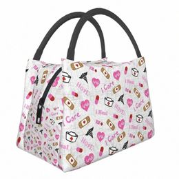 pink Nurse Life Insulated Lunch Tote Bag for Women Nursing Medical Print Portable Thermal Cooler Bento Box Work Travel Food Bags 57vj#