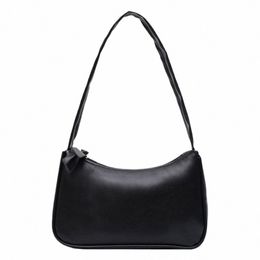 retro forearm bag women's bow handbag PU leather baguette bag Western style single shoulder minimalist 209q#
