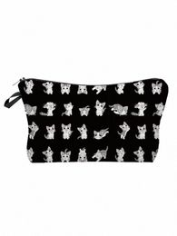 carto Cat Double Sided Printed Cosmetic Bag Women Makeup Bag Cute Storage Bags Ladies Toiletry Bag Black Portable Pencil Case 51Kk#